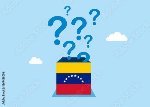 Open the box Venezuela Flags. Thinking of who what where when why and how. Asking questions for solution to so. Democracy Freedom Concept. Flat vector illustration