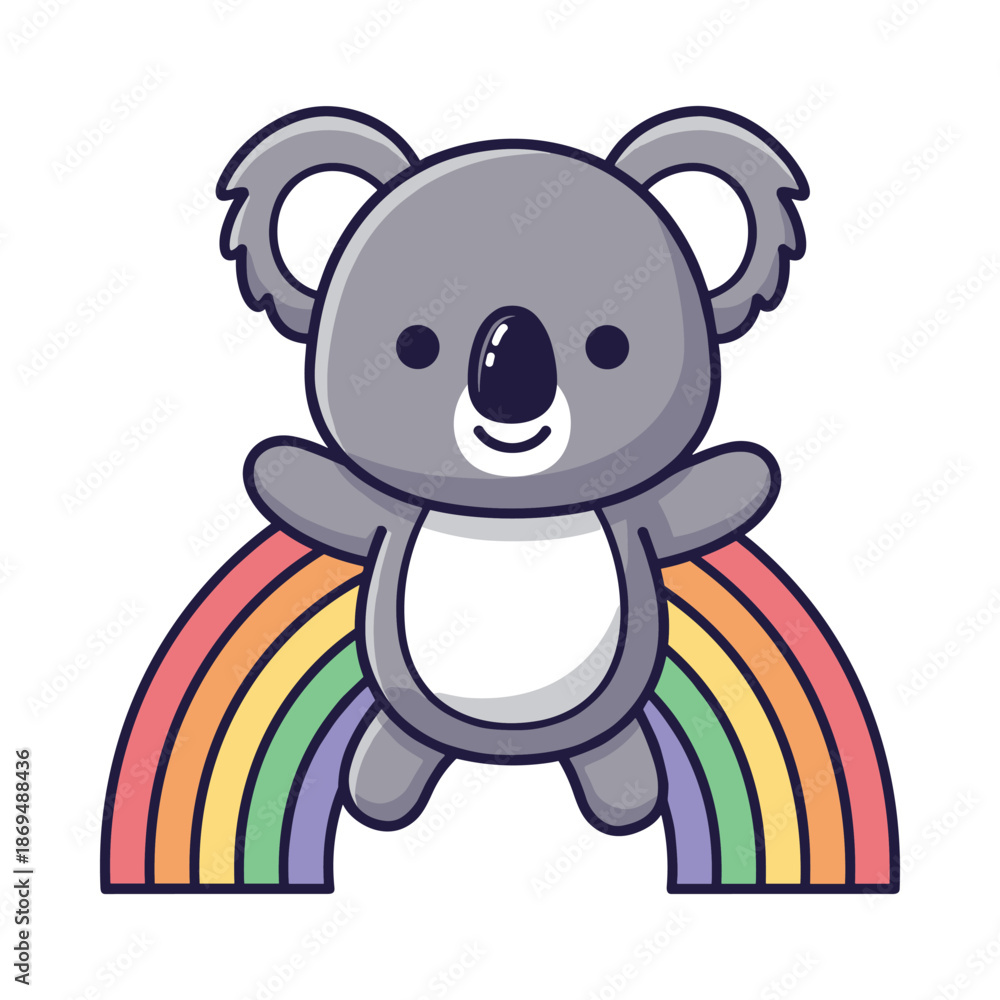 Obraz premium Adorable Koala Cartoon Character with Rainbow Illustration