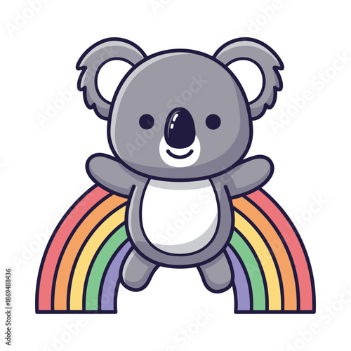 Adorable Koala Cartoon Character with Rainbow Illustration