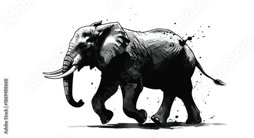 A black and white vector illustration of an elephant walking forward 