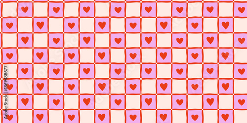 Vector seamless pattern, abstract hand-drawn quirky doodles and geometric shapes with hearts, love and Valentine's day wallpaper 