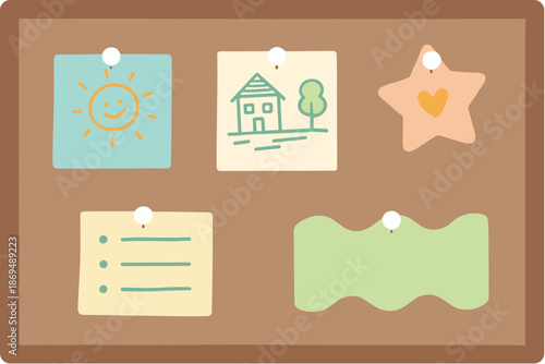 Cute Style Bulletin Board with Sun House Star Note Illustration