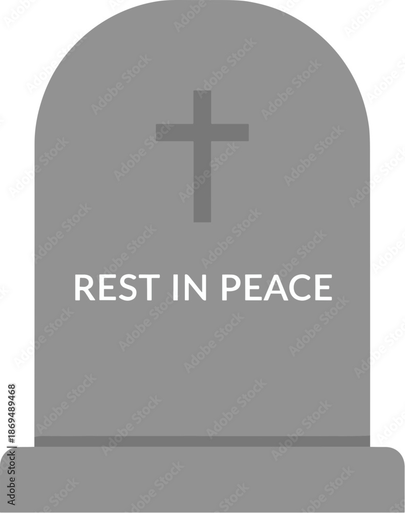 Obraz premium Simple Flat Tombstone Gravestone with Cross and Rest in Peace Message Illustration