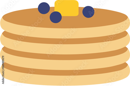 Flat Design Stacked Pancakes with Blueberry and Butter Food Illustration