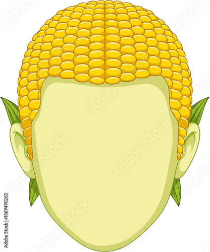 Cartoon Creative Corn Man Face with Leafs Illustration