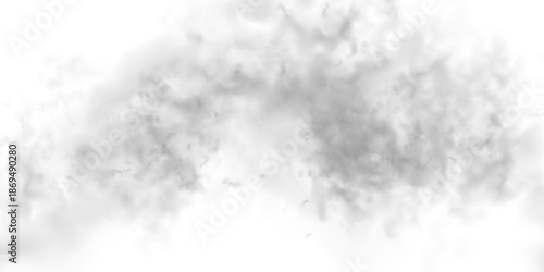 Gray smoke and white mist drifting on a white background. Realistic clouds, fog, and steam effects included. Cutout smoke and cloud PNG high-resolution vector  illustration.
