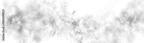 Soft white smoke and gray fog layers on a white background. 3D illustration of smoke, clouds, and mist with realistic textures. Cutout smoke and cloud PNG high-resolution file vector.