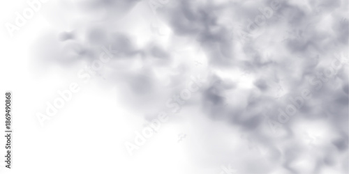 Dense black smoke curls and soft white clouds on a white background. Realistic smoke, fog, and cloud textures in 3D vector illustration style. Cutout smoke and cloud PNG file.