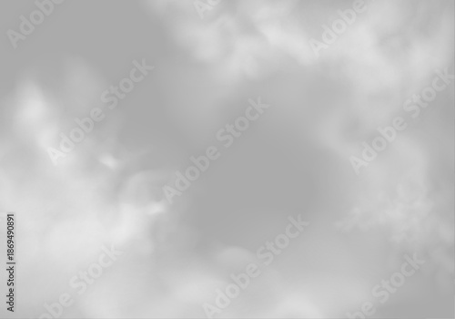 Soft white smoke and gray fog layers on a white background. 3D illustration of smoke, clouds, and mist with realistic textures. Cutout smoke and cloud PNG high-resolution file vector.