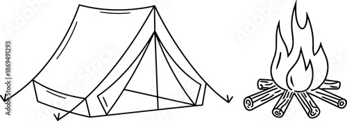 Camping essentials tent fire outdoor adventure travel nature