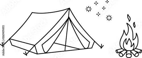 Camping tent outdoor adventure wilderness survival fire pit shelter