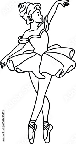 A woman performs a graceful ballet dance while wearing a classic ballet costume, expressing elegance, balance, and artistic beauty. Her refined posture and fluid movement reflect years of dedication, 