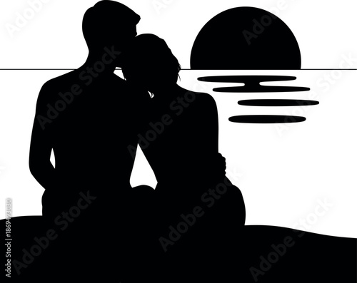 Couple silhouette romantic moment sunset beach relaxation love together
