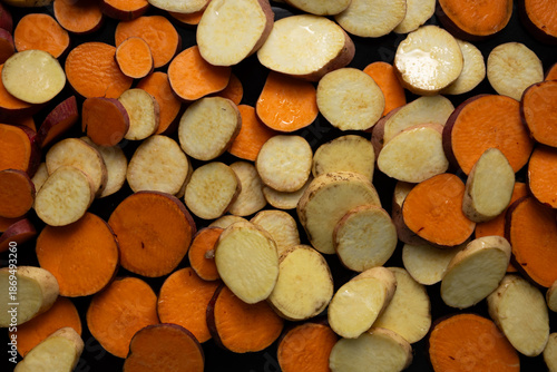 Sliced vegetable or  roots food background