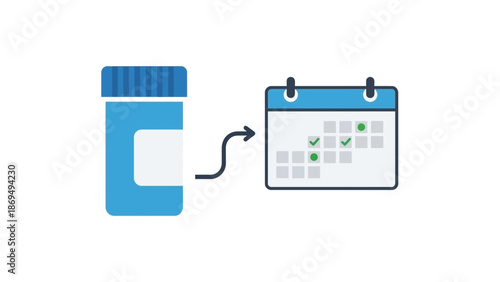Medical Treatment Schedule: Pill Bottle and Calendar with Checkmarks