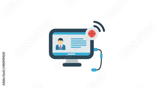 Online Meeting Computer with Avatar and Headset, Communication Technology
