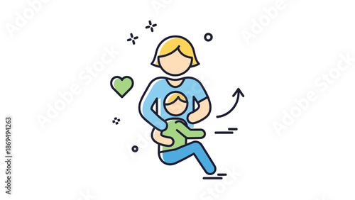 Mother holding child, family love, care, protection, growth, happiness, icon vector