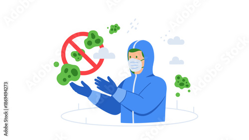 Person in Hazmat Suit Fighting Germs and Viruses, Protection Concept