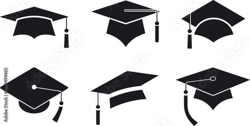 Graduation caps collection black silhouette graduation hats educational icons