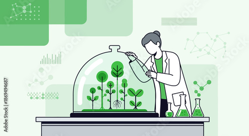 Scientist examining plant growth in a controlled environment showcasing modern agriculture and