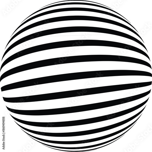 Black and white striped spherical pattern with curved lines
