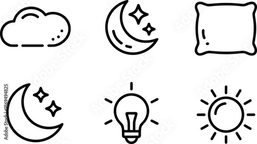 Simple line icons representing weather and lighting conditions for design projects
