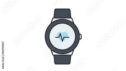Smartwatch displaying heart rate monitor icon, health tracking concept