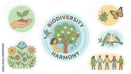 Biodiversity Harmony Collection Illustrating Nature and People Together.