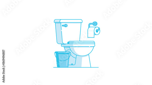 Clean Toilet with Toilet Paper and Bin Illustration.