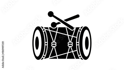 Black Drum Illustration with Drumsticks Isolated on White