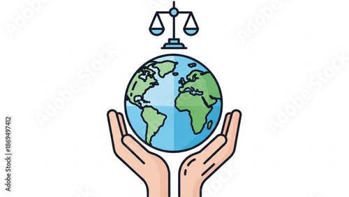 Hands Holding Earth with Scales of Justice, Symbolizing Environmental Justice and Sustainability