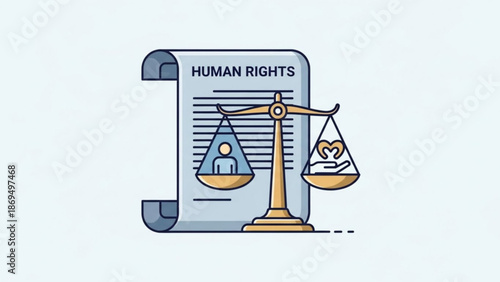 Human Rights Document with Scales of Justice, Equality and Fairness Symbol