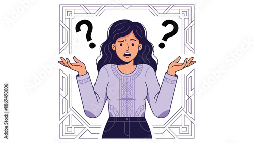 Confused woman with question marks above her head.
