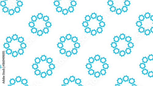 Geometric floral pattern with light blue circular motifs on a white background, clean modern vector design for wallpaper, textiles, fabric prints, and digital backgrounds.