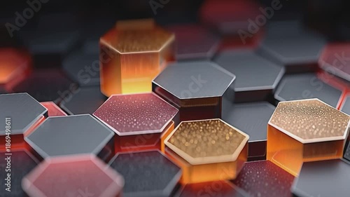 Abstract Hexagonal Pattern: A close-up view reveals a captivating arrangement of hexagonal shapes, each with a unique texture and metallic sheen.