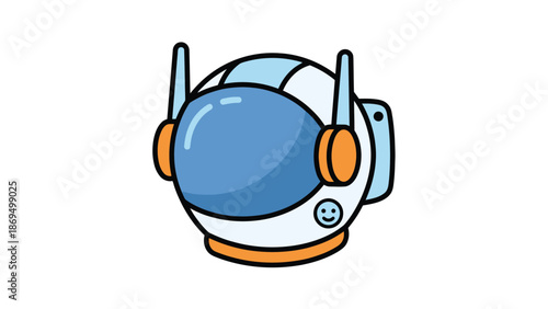 Cute Cartoon Astronaut Helmet with Smiley Face Icon.