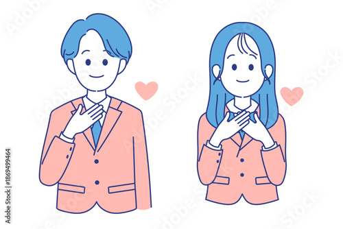 学生　男女　安心ポーズ