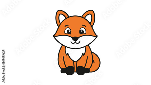 Cute cartoon fox sitting and looking forward.