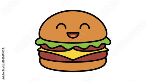 Cute cartoon hamburger with a happy face.