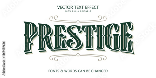 Prestige editable text effect, Vintage style vector illustration, Victorian ornament style
