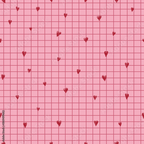 Pink grid design pattern with hearts seamless fabric design pattern II
