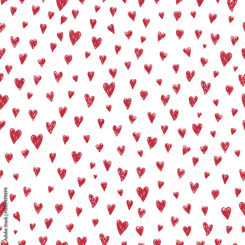 Cute hand drawn red hearts seamless fabric desing pattern