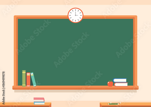 School Landscape Background with blackboard in class room  for Education Design.