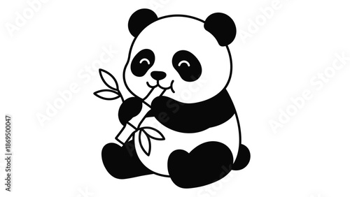 Cute cartoon panda eating bamboo illustration.