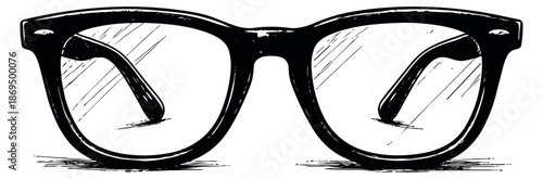 Hand drawn line art illustration of eyeglasses depicting a classic retro style for fashion and vision concepts