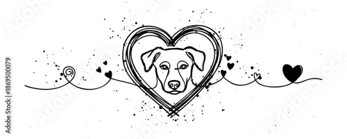 Outline of a dog's head inside an uneven heart in a brush stroke style. Vector symbol of love for animals.