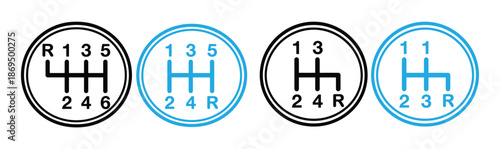 Manual transmission gearshift patterns for cars. Vector manual gearshift icon flat style. Manual car transmission or gear shifter vector stock illustration.