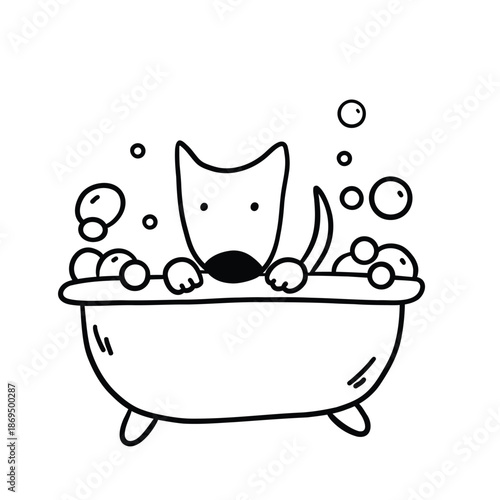 Dog taking a bath doodle vector illustration