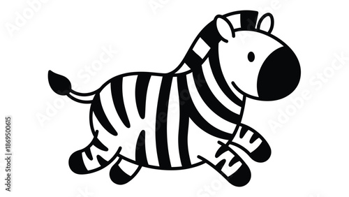Cute cartoon zebra running with black and white stripes.