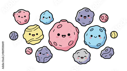 Cute Kawaii Asteroids and Planets Collection.